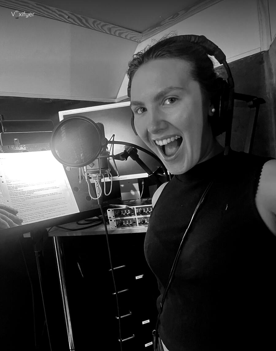 A talent in the recording booth